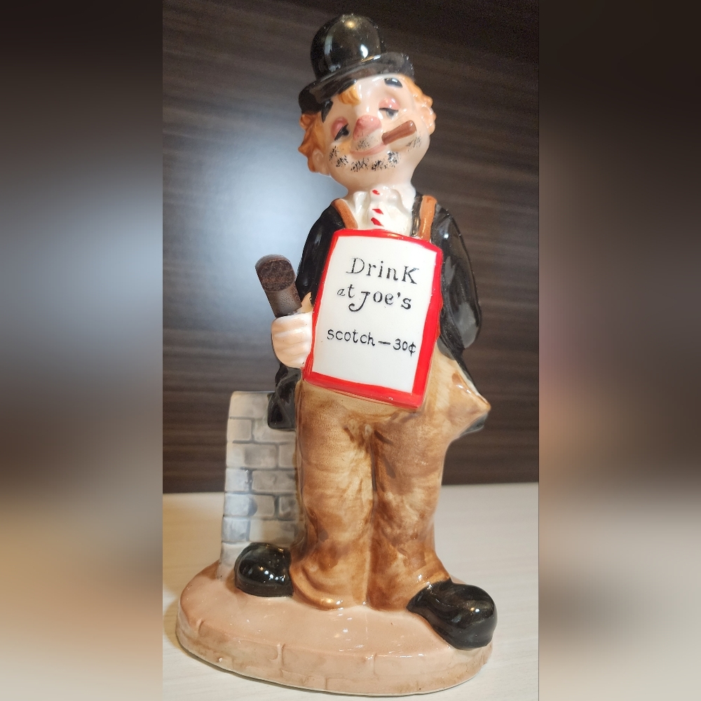 Vintage Japanese Ceramic Bar Kitchen Figurine Container "Drink at Joe’s" Scotch